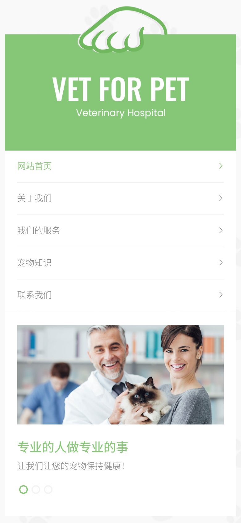 绿色清爽宠物门诊企业官网建设方案